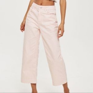 Topshop moto pink stripe wide leg jeans